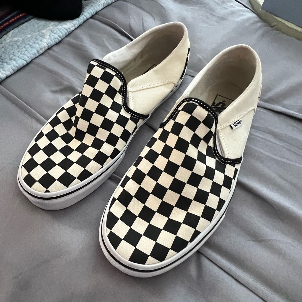 Vans Black and White Checkerboard Slip-On Sneakers